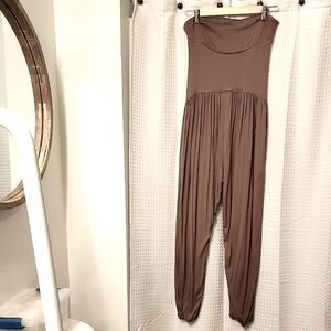 Earthy Brown Strapless Jumpsuit with Wide-Leg Silhouette